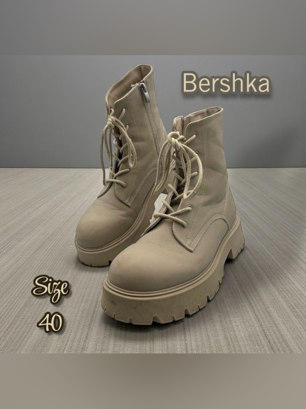 Bershka Women's Chunky Lace Up Ankle Boots Size 40